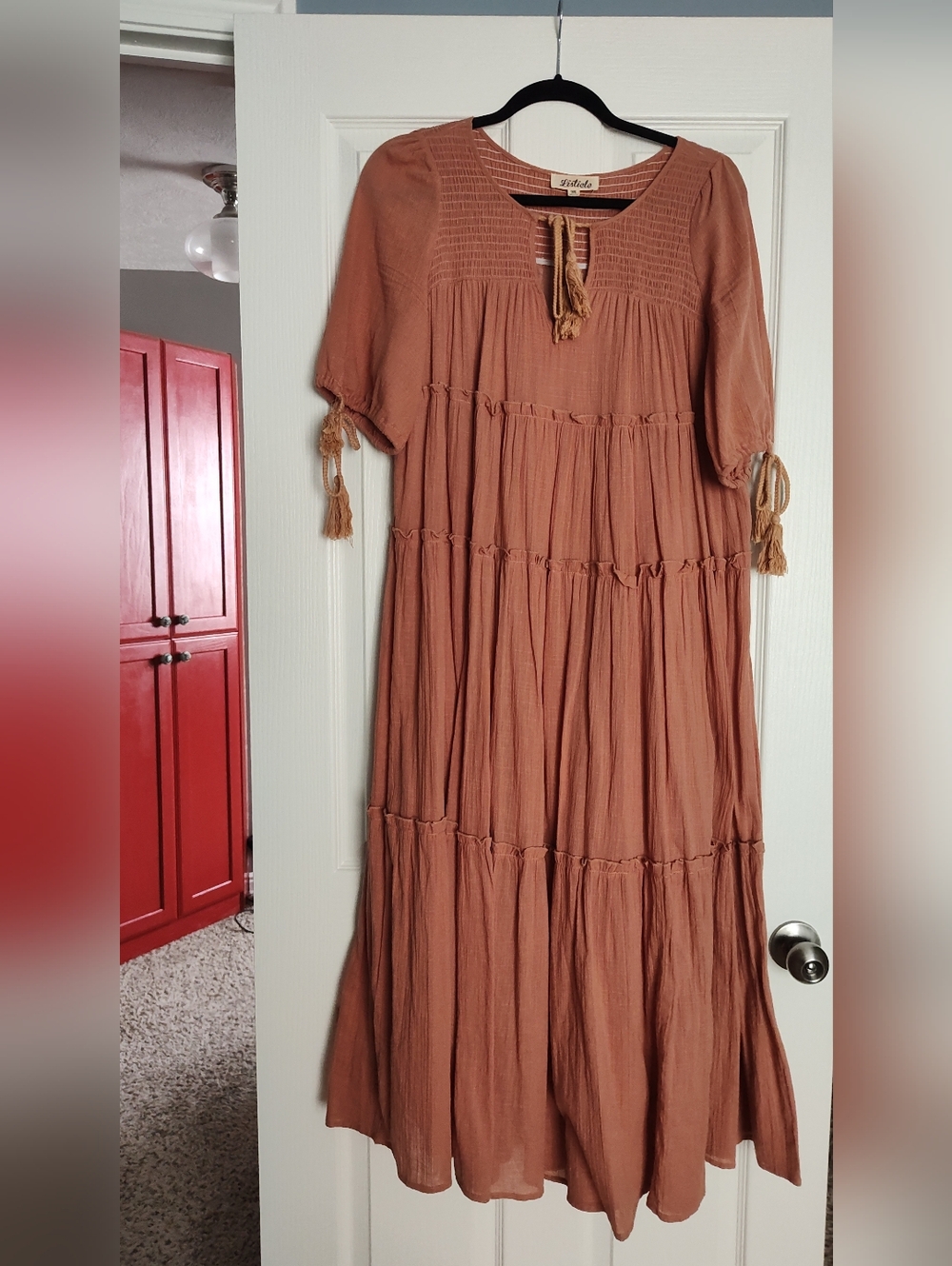 Piper & Scoot Pink Rust-Tone Tiered Maxi Dress